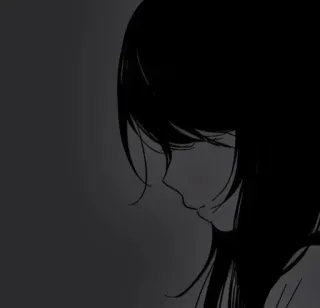🧧 动漫, 女孩, 悲伤, 黑白, 肖像, 漫画 telegram sticker