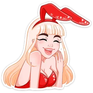 😂 coelho, menina, loira, fofa, sorriso, desenho animado whatsapp sticker