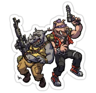 👯 Bebop and Rocksteady Teenage Mutant Ninja Turtles tmnt, cartoni animati, bebop, rocksteady, cattivi, armi telegram sticker