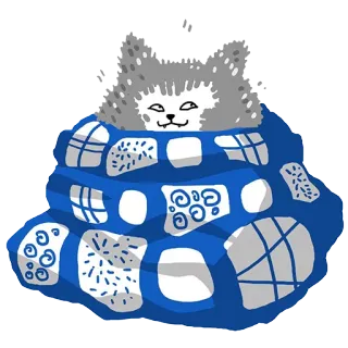 🛌 gatto, blu, bianco, adesivo, animale, cartone animato, soffice telegram sticker