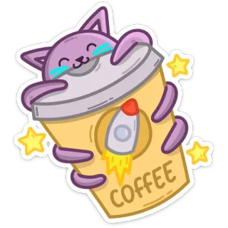 ☕️ COFFEE cat, coffee, rocket, stars, cute, drink, sticker telegram sticker