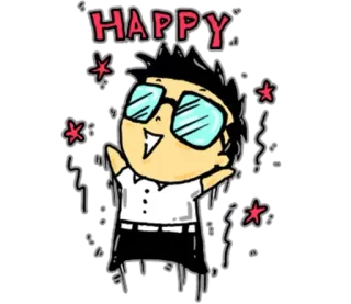 😊 HAPPY feliz, desenho animado, celebração, alegre, empolgação, óculos whatsapp sticker