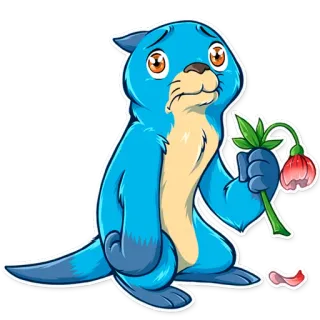 🙁 Otter, traurig, Blume, süß, Tier, Cartoon, blau telegram sticker