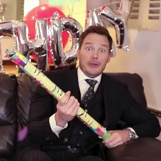 🐁 Chris Pratt SHOOTS UP aktor, Chris Pratt, balon, pesta, perayaan telegram sticker