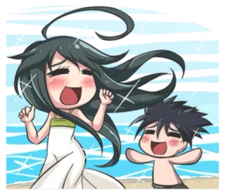 👒 cartoon, beach, anime, summer, couple, chibi telegram sticker