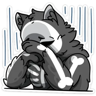 😔 sticker, triste, llorando, furry, animal, esqueleto, lobo whatsapp sticker