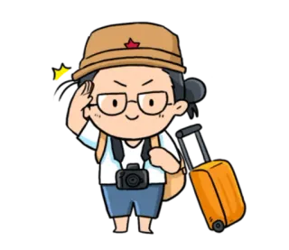 📷 卡通, 游客, 旅行, 帽子, 行李, 相机, 眼镜, 背包 telegram sticker