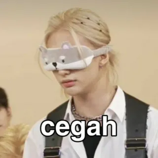 😑 cegah person, augenbinde, wolf, schlafmaske, meme, asiatisch, text whatsapp sticker