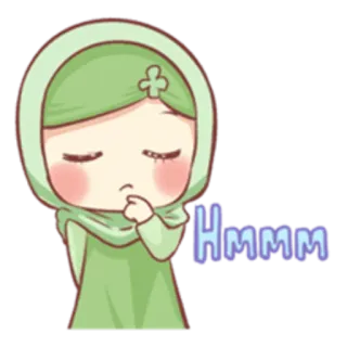 🤔 Hmmm myślenie, rozmyślanie, słodki, dziewczyna, zielony, hmm, chibi, emocja telegram sticker