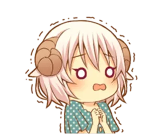 😖 garota anime, chifres de carneiro, envergonhado/a, fofo/a, desenho animado, kawaii telegram sticker
