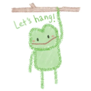 🌳 Let's hang!!! rã, fofo, desenho animado, pendurado, caprichoso, animal telegram sticker