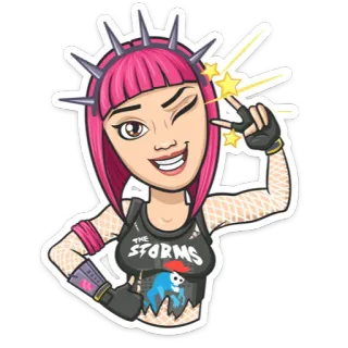 ✌️ THE STORMS Cartoon, Pinke Haare, Charakter, Sticker, Punk telegram sticker