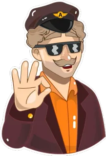👌 aviator, pilot, sunglasses, mustache, hat, OK gesture telegram sticker