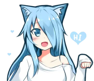 👋 HI Anime, Ragazza gatto, Kawaii, Carino, Cuore, Ciao telegram sticker