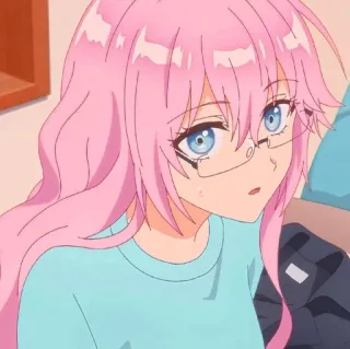 😮 anime, pink hair, cute, glasses, woman telegram sticker