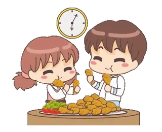 ๐ mangiare, cibo, pollo, coppia, orologio, anime whatsapp sticker