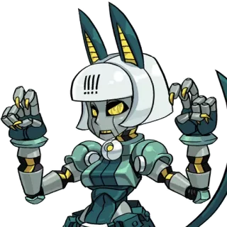 🤥 Ms. Fortune Skullgirls !!!! cat, robot, android, fighting game, anime telegram sticker