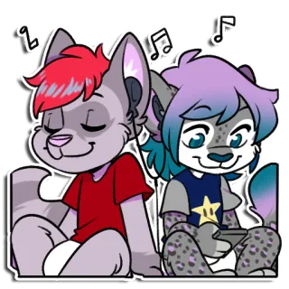 🎶 Furry, Antropomorf, Kat, Muziek, Ontspannend, Luisteren, Schattig, Vrienden whatsapp sticker