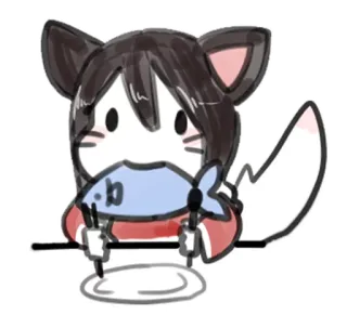🍴 anime, cat, fish, drawing telegram sticker