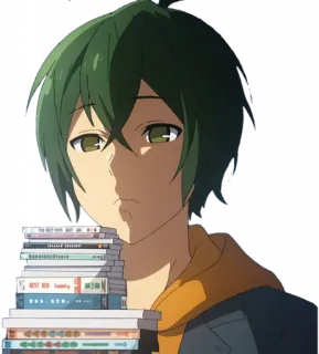 📕 Anime, Livros, Cabelo Verde, Menino telegram sticker