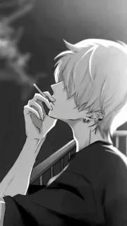 💔 Anime, Fumo, Sigaretta, Profilo, Bianco e nero, Cartone animato, Tatuaggio telegram sticker