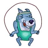 😌 волк, мультфильм, упражнение, прыжки на скакалке, фитнес, животное telegram sticker