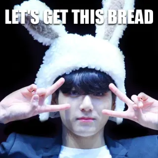 💪 LET'S GET THIS BREAD zarabiajmy, mem, królik, kapelusz, osoba, palce, śmieszne, slang internetowy telegram sticker