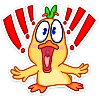 😳 pato, desenho animado, pontos de exclamação, surpresa, choque, fofo, emoji, adesivo telegram sticker