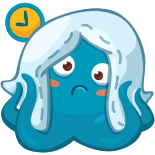 ⌚ 스티커, 슬픔, 기다림, 이모지, 파란색, 캐릭터 telegram sticker