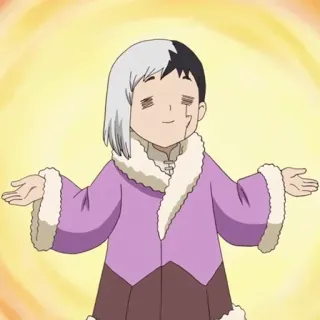 🧐 Gen Asagiri Dr. Stone Anime, Personaje, Dr. Stone, Gen Asagiri, Encogimiento de hombros, Ilustración, Pelo blanco telegram sticker