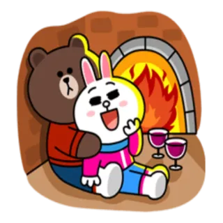 🔥 медведь, кролик, мультфильм, милый, любовь, камин whatsapp sticker