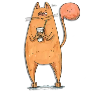 😑 кот, кофе, рисунок, мультфильм, животное, милый, смешной, напиток telegram sticker