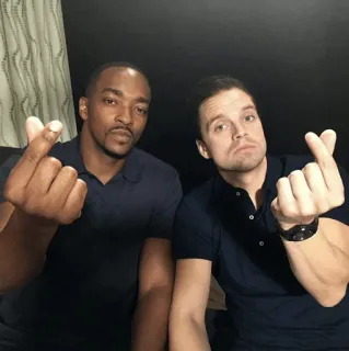 🌪 Falcon and Winter Soldier anthony mackie, sebastian stan, marvel, coração com os dedos, pose, falcon, soldado invernal telegram sticker