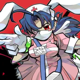 🌡 つまれん だん perawat, anime, karakter, merah muda, merah, kelinci, topeng, sarung tangan telegram sticker