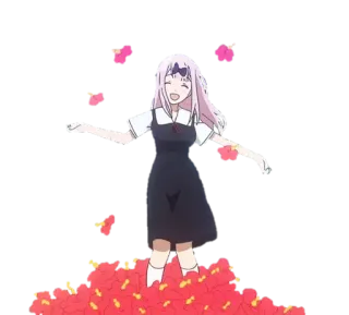 🥳 Chika Fujiwara Kaguya-sama: Love Is War 动漫, 藤原千花, 辉夜大小姐想让我告白, 快乐, 花 telegram sticker