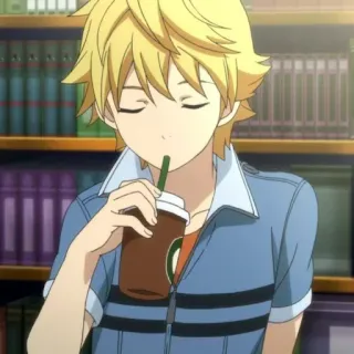 💈 anime jongen, blond haar, drinken, jong, geanimeerd whatsapp sticker