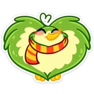 ❤️ adesivo, fofo, pássaro, desenho animado, verde, cachecol telegram sticker