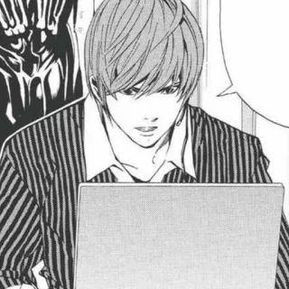 ✖️ Light Yagami Death Note Anime, Manga, Death Note, Light Yagami, Personaggio, Laptop, Studio telegram sticker