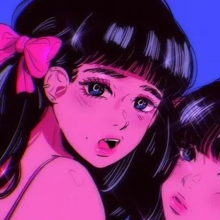 🍭 cartoon, anime, girl, vampire, pink, bow, illustration telegram sticker