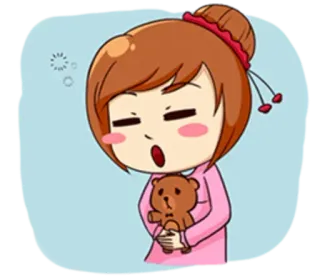 👎 sonolento, menina, ursinho de pelúcia, bocejo, desenho animado, fofo, exausto whatsapp sticker