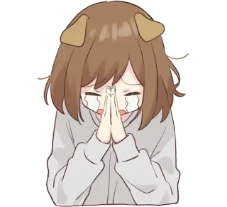 😭 gadis anime, menangis, memohon, telinga anjing, imut, minta maaf telegram sticker