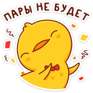 💃 ПАРЫ НЕ БУДЕТ pintinho, desenho animado, fofo, russo, texto, celebração whatsapp sticker