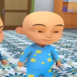 👩‍🦲 Upin Upin, Cartoon, Kind, Schlafanzug, Nachtwäsche telegram sticker