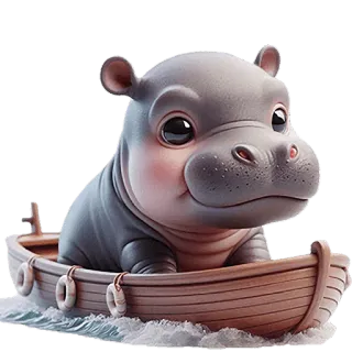 🚢 kuda nil, perahu, imut, hewan, kartun, air, mamalia telegram sticker