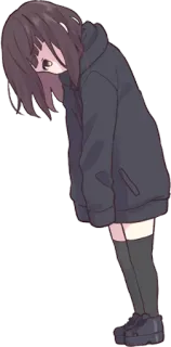 😔 anime, girl, hoodie, sad telegram sticker