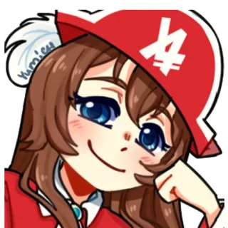 😏 Yumicy garota anime, chapéu vermelho, desenho animado, personagem, kawaii, arte digital whatsapp sticker