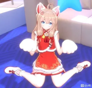😽 anime, menina, fofa, kawaii, gato, orelhas, vestido vermelho, vestido chinês telegram sticker