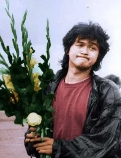 😲 homme, fleurs, portrait, années 80, veste telegram sticker