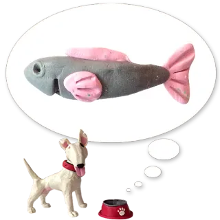 🐟 dog, fish, pet, animal, food, bowl, dreaming telegram sticker