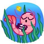 😴 crevette, algue, océan, mer, mignon, dessin animé, eau, animal whatsapp sticker